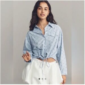 Anthropologie Maeve Blue Cinch Waist Button Down Shirt | Size Small